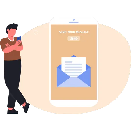 Man sending mail using mobile  Illustration
