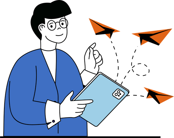 Man sending mail using tablet  Illustration