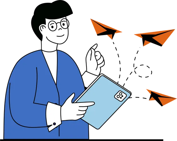 Man sending mail using tablet  Illustration