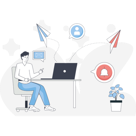 Man sending message on social media platform  Illustration