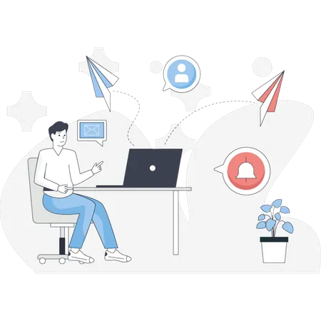 Man sending message on social media platform  Illustration