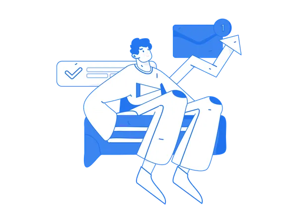 Man sending message to customer service  Illustration