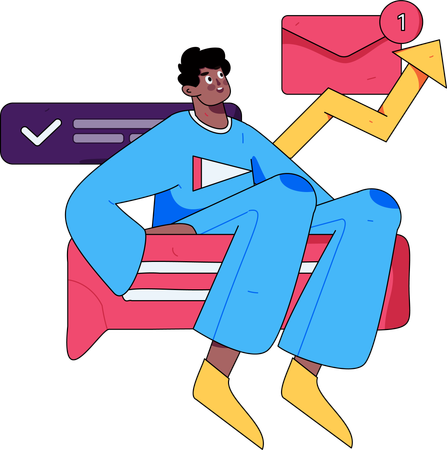 Man sending message to customer service  Illustration