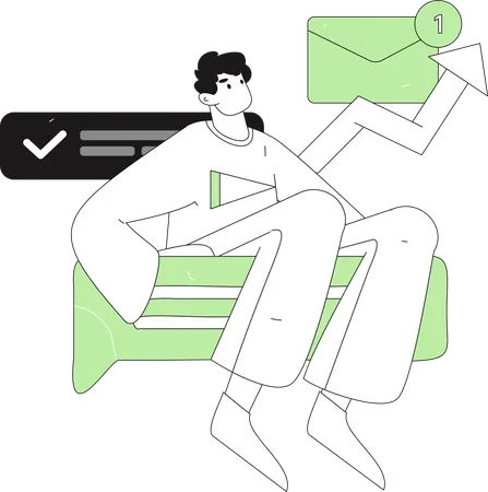 Man sending message to customer service  Illustration