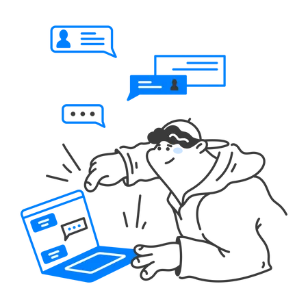 Man sending message using laptop  Illustration