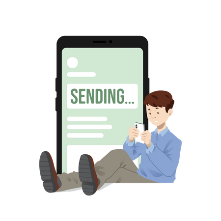 Man sending message using mobile phone  Illustration