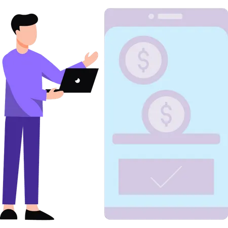 Man sending money on mobile  Illustration