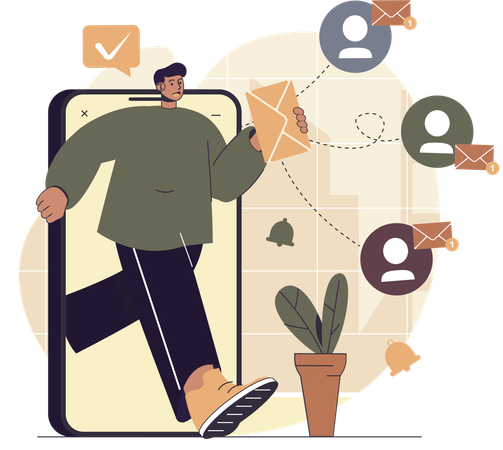 Man sending online emails  Illustration
