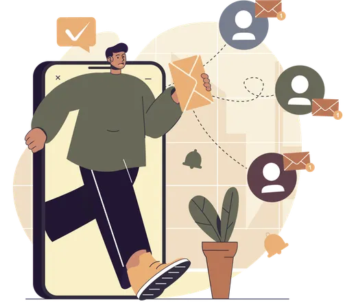 Man sending online emails  Illustration
