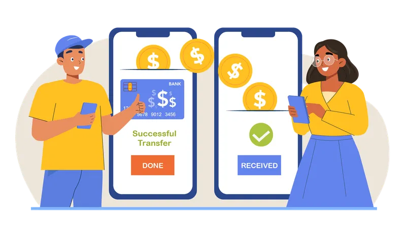 Man sending online money using mobile  Illustration