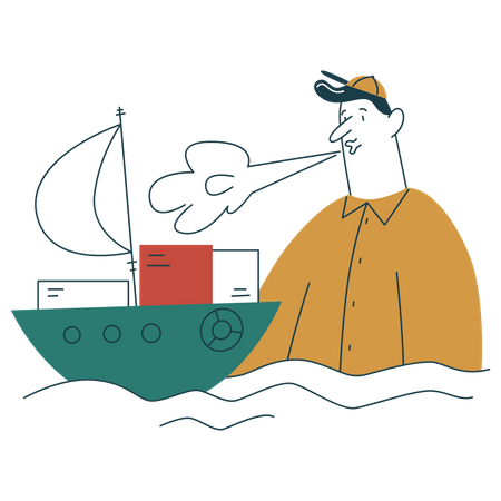 Man sending parcel through ship  Illustration