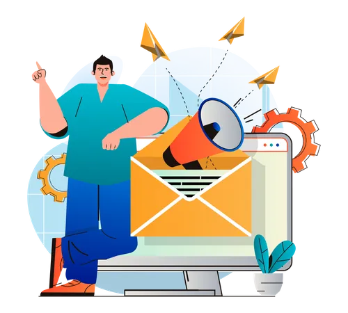 Man sending promotional mails  Illustration