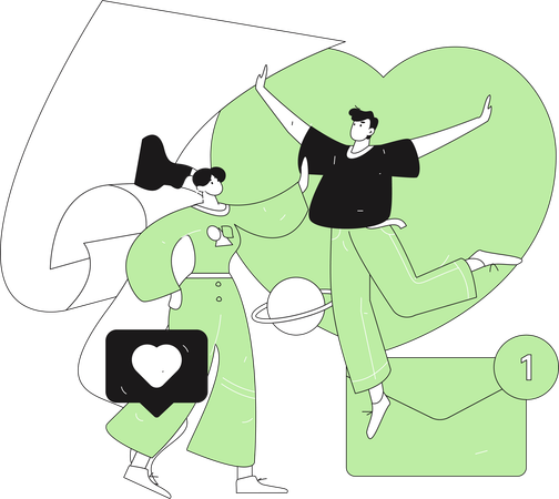 Man sending romantic chats to girl  Illustration