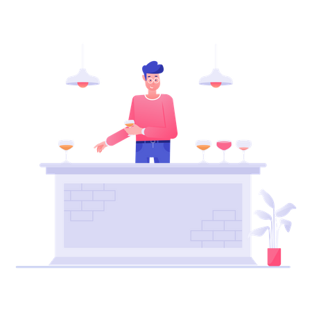 Man Serving Beer In Bar  Illustration