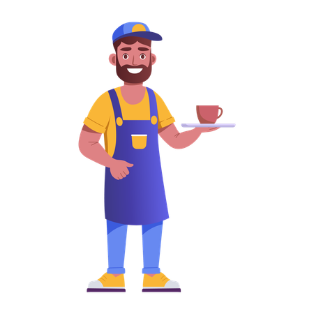 Man Serving coffee in cafe  Illustration