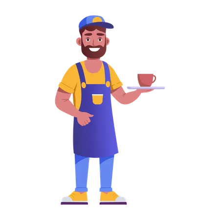 Man Serving coffee in cafe  Illustration
