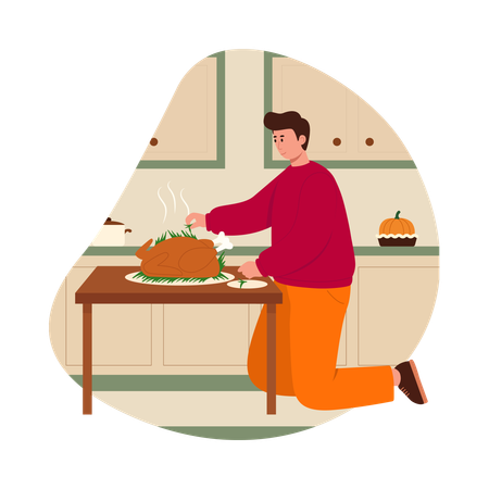 Man Serving Food at a Community Table  Illustration