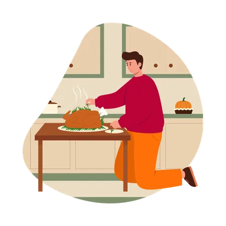 Man Serving Food at a Community Table  Illustration