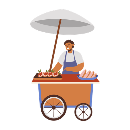 Man serving food on food stall  Illustration