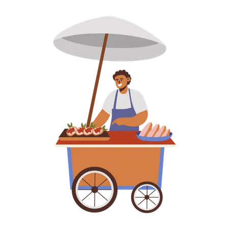 Man serving food on food stall  Illustration