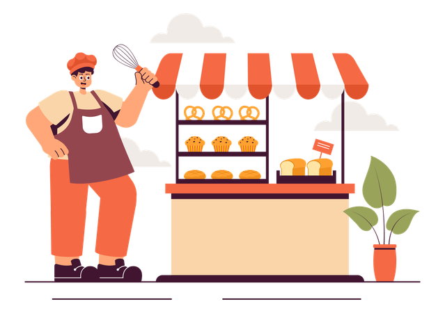 Man serving freshly baked goods  Illustration