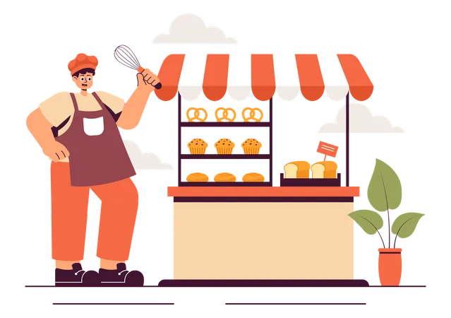 Man serving freshly baked goods  Illustration