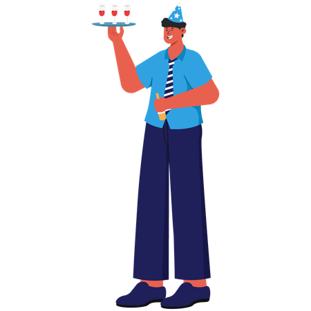 Man serving new year party drink  Illustration