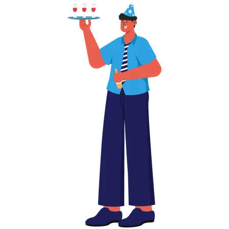 Man serving new year party drink  Illustration