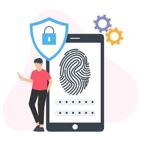 Man Set Fingerprint security on Mobile  Illustration