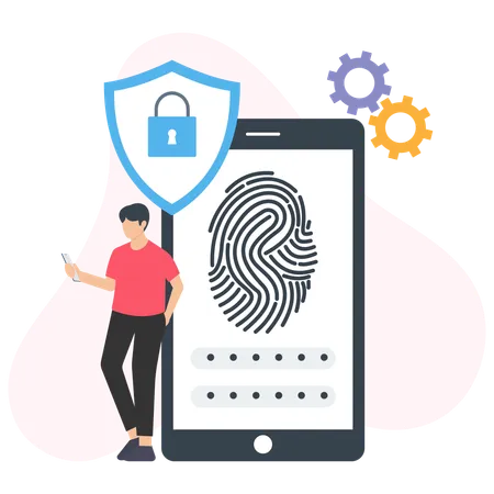 Man Set Fingerprint security on Mobile  Illustration