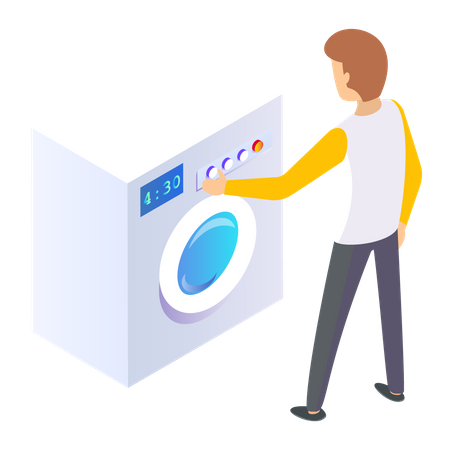 Man set time of washing machine  Illustration