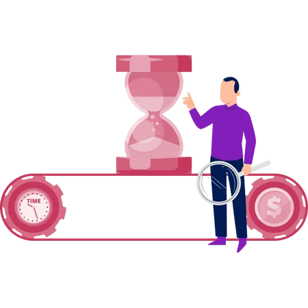 Man set timer between time and money  Illustration