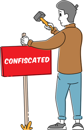 Man Set Up Signboard for Confiscated Property Illustration