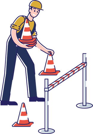 Man Set Warning Signs For Safety Of Pedestrians And Traffic Illustration