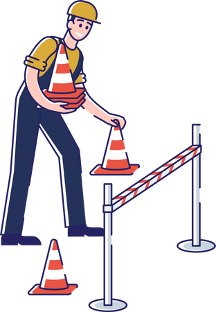 Man Set Warning Signs For Safety Of Pedestrians And Traffic  Illustration