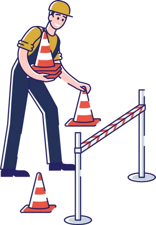 Man Set Warning Signs For Safety Of Pedestrians And Traffic  Illustration