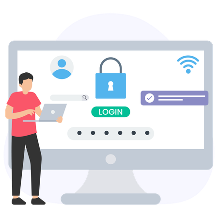 Man Set Website Login  Illustration