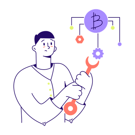 Man sets up bitcoin mining  Illustration