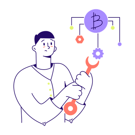 Man sets up bitcoin mining  Illustration