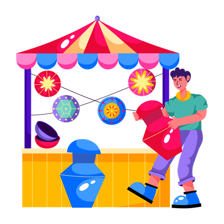 Man sets up Carnival Booth  Illustration