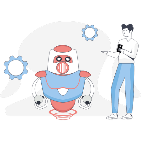 Man setting AI robot  Illustration