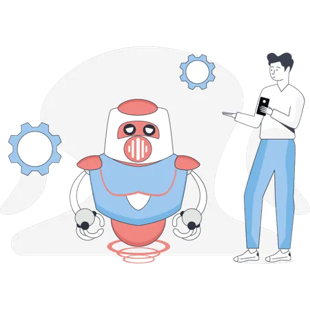 Man setting AI robot  Illustration