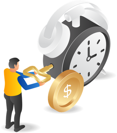 Man setting alarm clock for business plan reminder Illustration