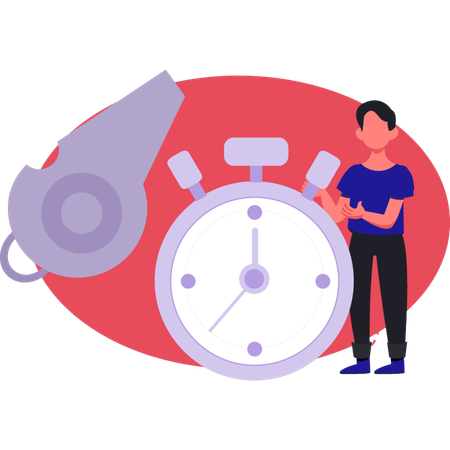 Man setting alarm clock for wakeup early in morning  Illustration