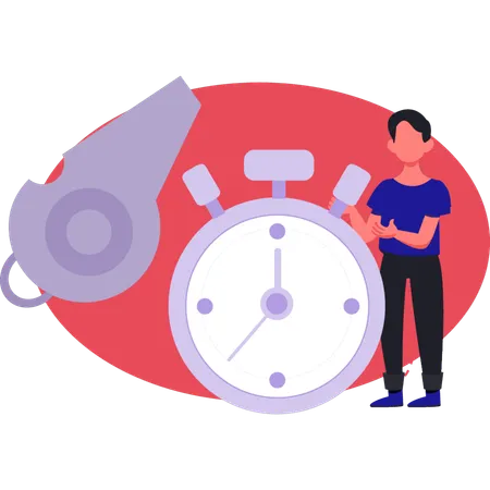 Man setting alarm clock for wakeup early in morning  Illustration