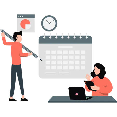 Man setting calendar  Illustration