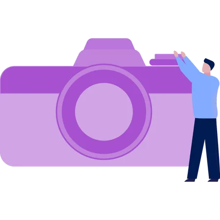 The Boy Is Setting The Camera Timer Illustration