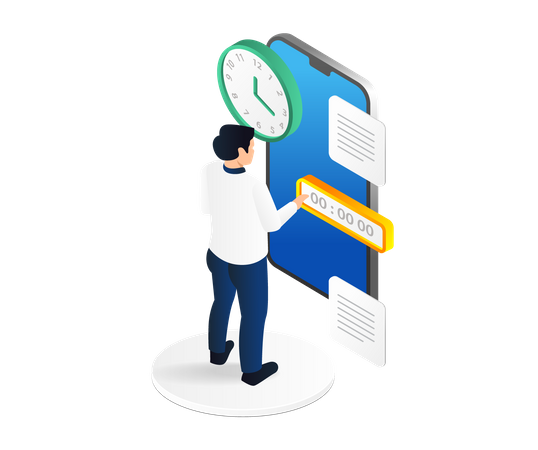 Man Setting Clock On Smartphone  Illustration