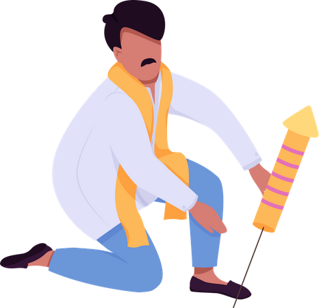 Man setting fireworks  イラスト