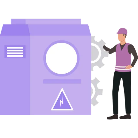 Man setting fuse box  Illustration